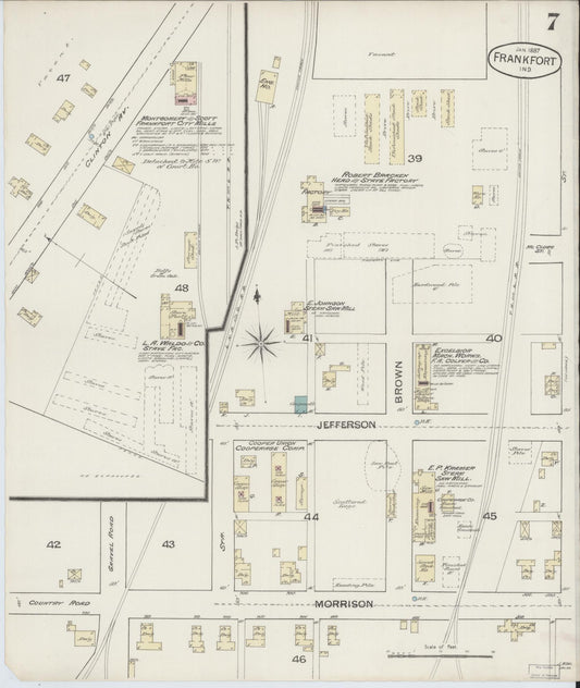 Sanborn Fire Insurance Map from Frankfort, Clinton County, Indiana (1887), Sheet #0007 - Historic Sanborn Fire Insurance Map Print, vintage old map wall art, antique decor, genealogy gift, Indiana Indiana map
