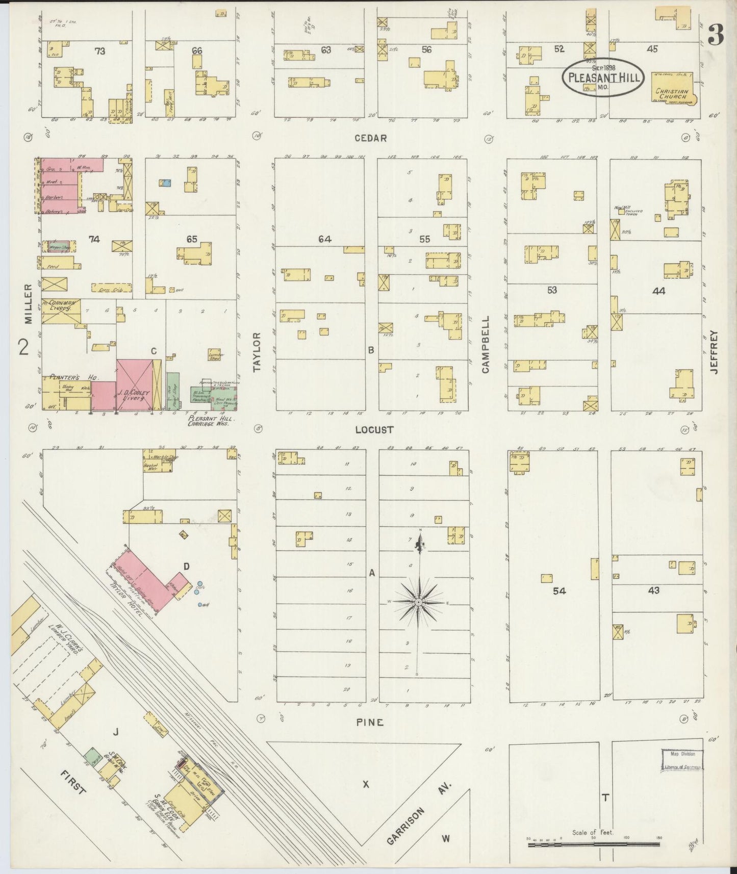 Sanborn Fire Insurance Map from Pleasant Hill, Cass County, Missouri (1898), Sheet #0003 - Historic Sanborn Fire Insurance Map Print, vintage old map wall art, antique decor, genealogy gift, Missouri Missouri map