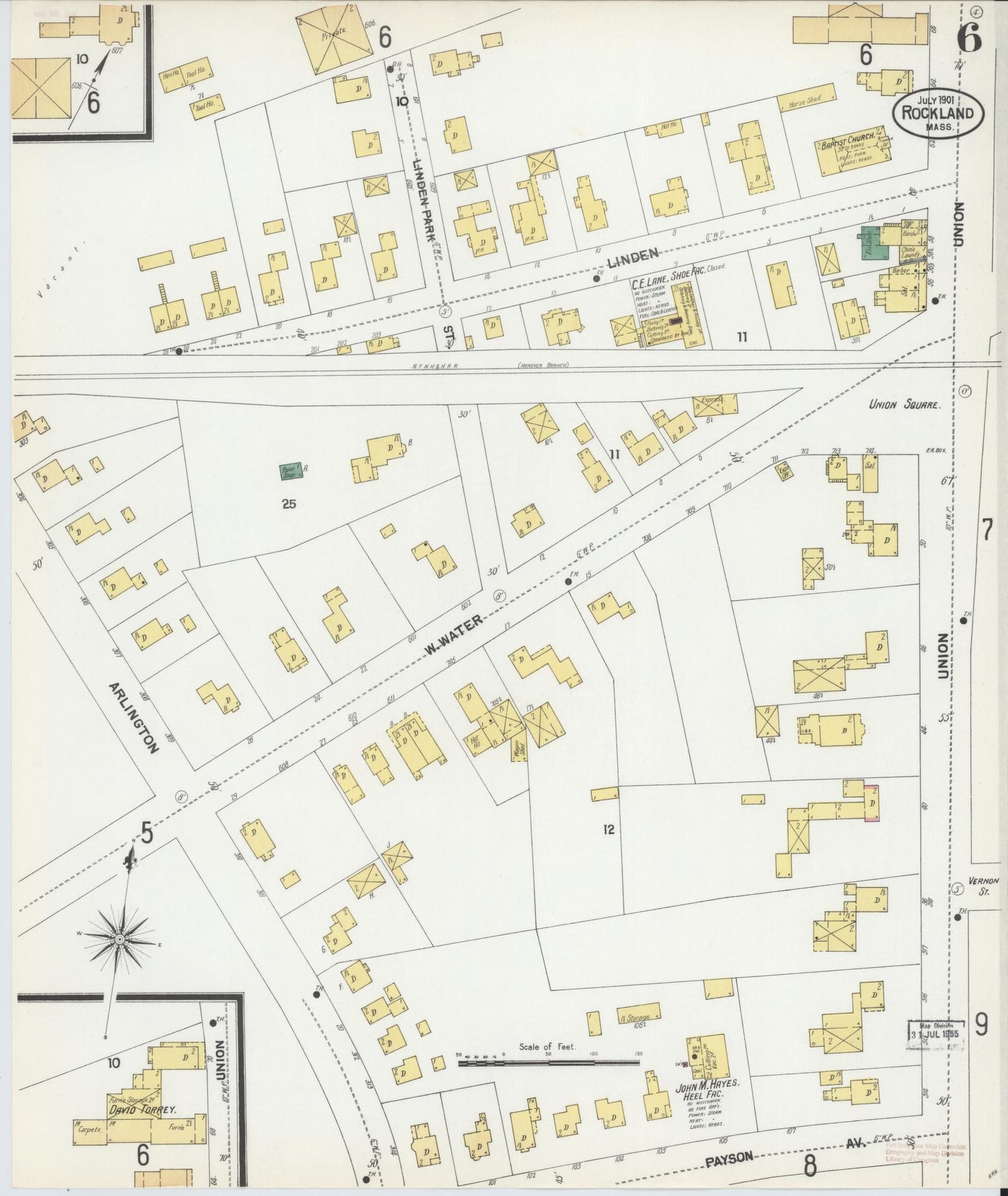 Sanborn Fire Insurance Map from Rockland, Plymouth County, Massachusetts (1901), Sheet #0006 - Complete Map Set gallery image, historic Sanborn map, vintage wall art, Massachusetts Massachusetts