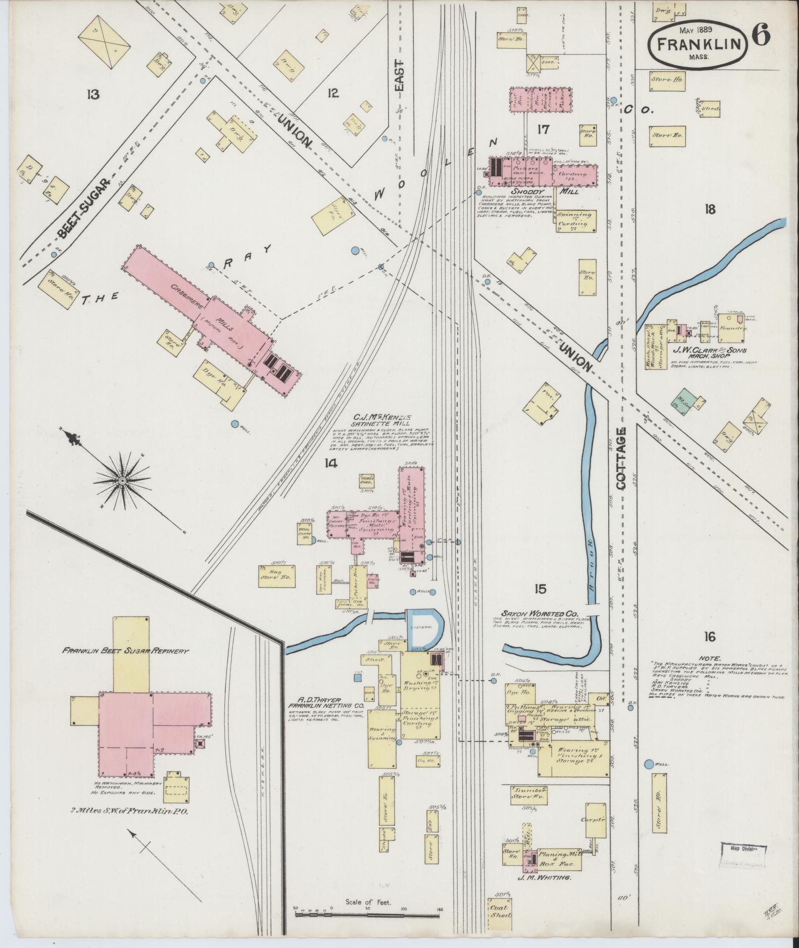 Sanborn Fire Insurance Map from Franklin, Norfolk County, Massachusetts (1889), Sheet #0006 - Complete Map Set gallery image, historic Sanborn map, vintage wall art, Massachusetts Massachusetts