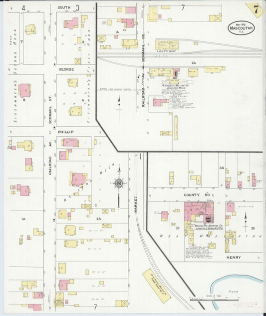 Sanborn Fire Insurance Map from Mascoutah, Saint Clair County, Illinois (1910), Sheet #0007 - Historic Sanborn Fire Insurance Map Print, vintage old map wall art, antique decor, genealogy gift, Illinois Illinois map
