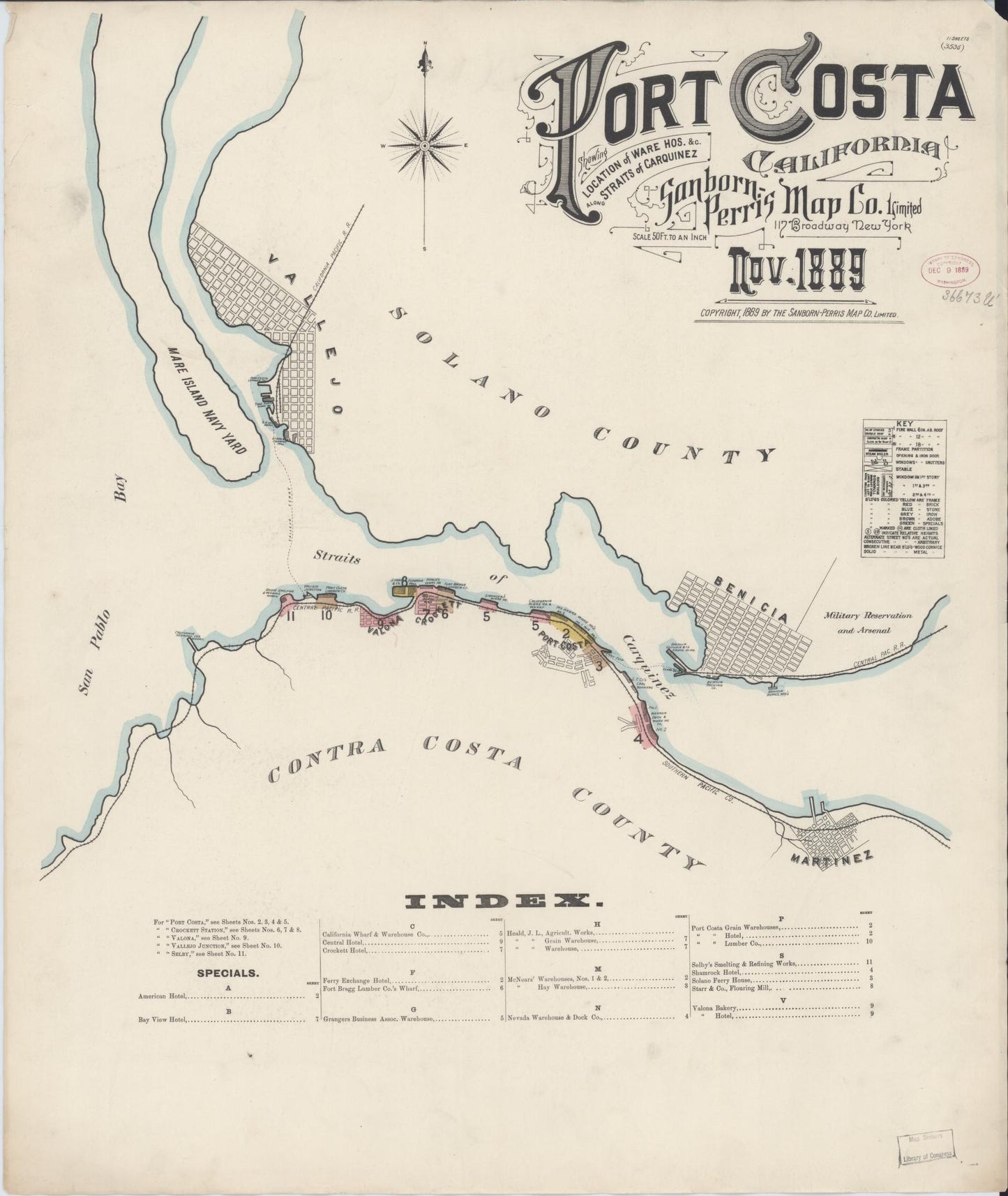 Sanborn Fire Insurance Map from Port Costa, Contra Costa County, California (1889), Sheet #0001 - Complete Map Set gallery image, historic Sanborn map, vintage wall art, California California