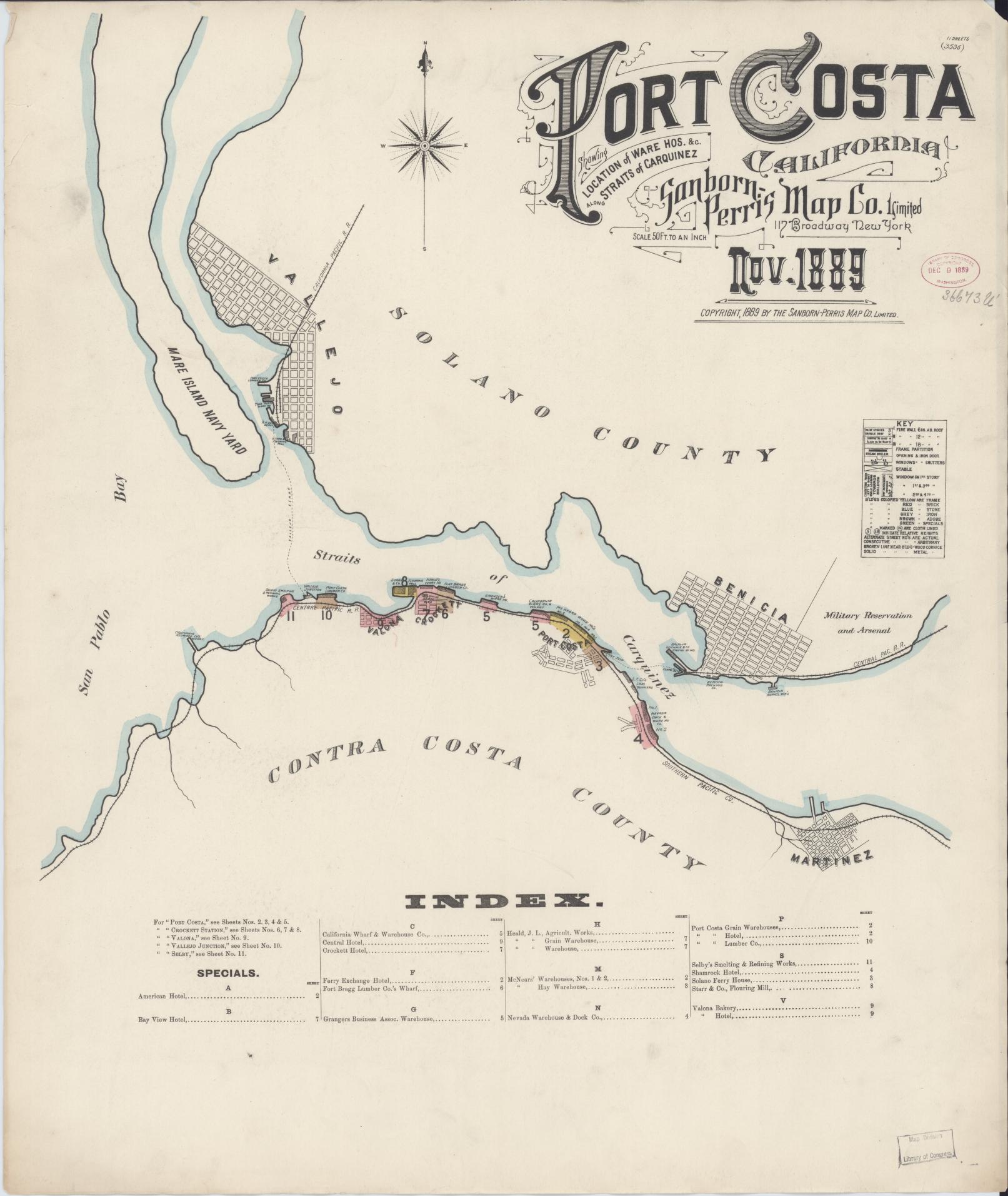 Sanborn Fire Insurance Map from Port Costa, Contra Costa County, California (1889), Sheet #0001 - Complete Map Set gallery image, historic Sanborn map, vintage wall art, California California