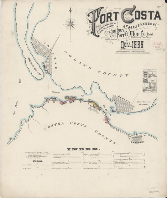 Sanborn Fire Insurance Map from Port Costa, Contra Costa County, California (1889), Sheet #0001 - Complete Map Set gallery image, historic Sanborn map, vintage wall art, California California