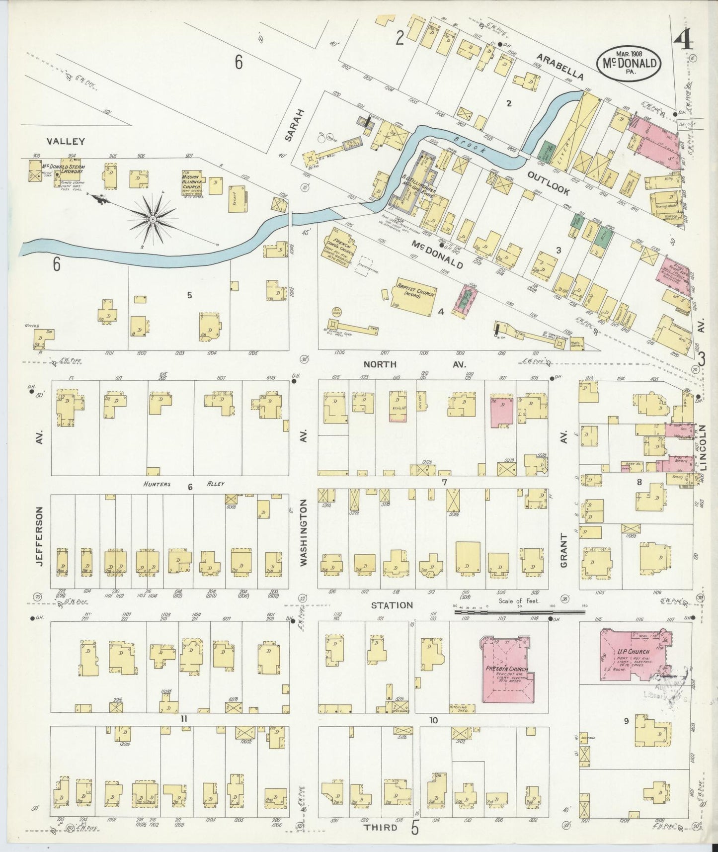 Sanborn Fire Insurance Map from McDonald, Washington County, Pennsylvania (1908), Sheet #0004 - Complete Map Set gallery image, historic Sanborn map, vintage wall art, Pennsylvania Pennsylvania