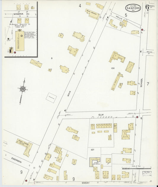 Sanborn Fire Insurance Map from Sanford, York County, Maine (1912), Sheet #0006 - Historic Sanborn Fire Insurance Map Print, vintage old map wall art, antique decor, genealogy gift, Maine Maine map