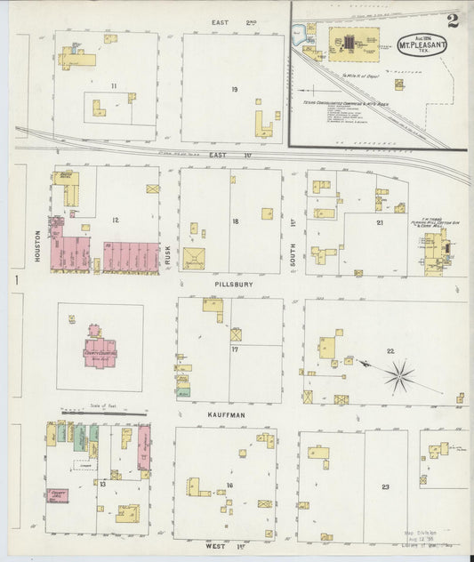 Sanborn Fire Insurance Map from Mount Pleasant, Titus County, Texas (1896), Sheet #0002 - Historic Sanborn Fire Insurance Map Print, vintage old map wall art, antique decor, genealogy gift, Texas Texas map
