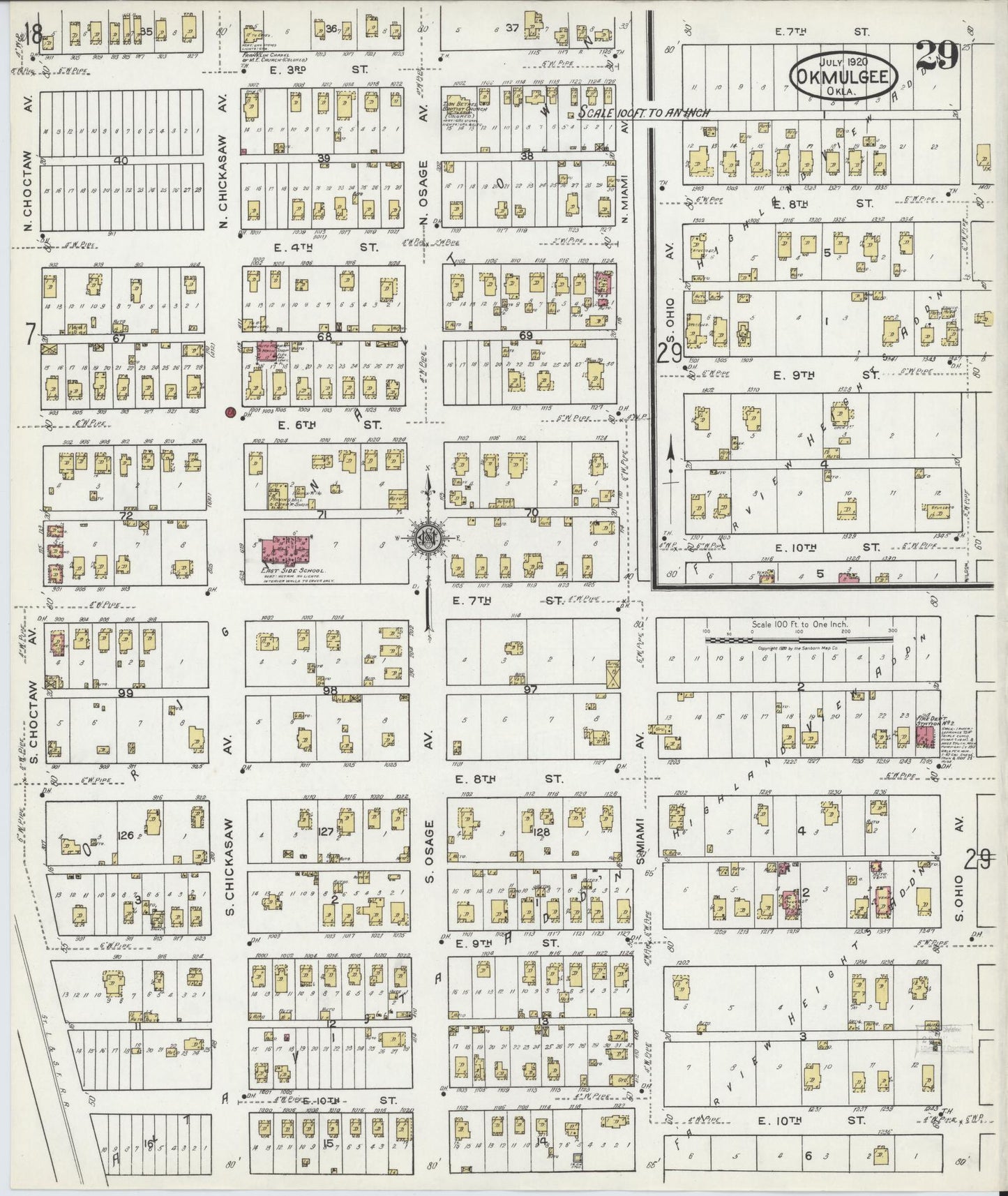 Sanborn Fire Insurance Map from Okmulgee, Okmulgee County, Oklahoma (1920), Sheet #0029 - Complete Map Set gallery image, historic Sanborn map, vintage wall art, Oklahoma Oklahoma