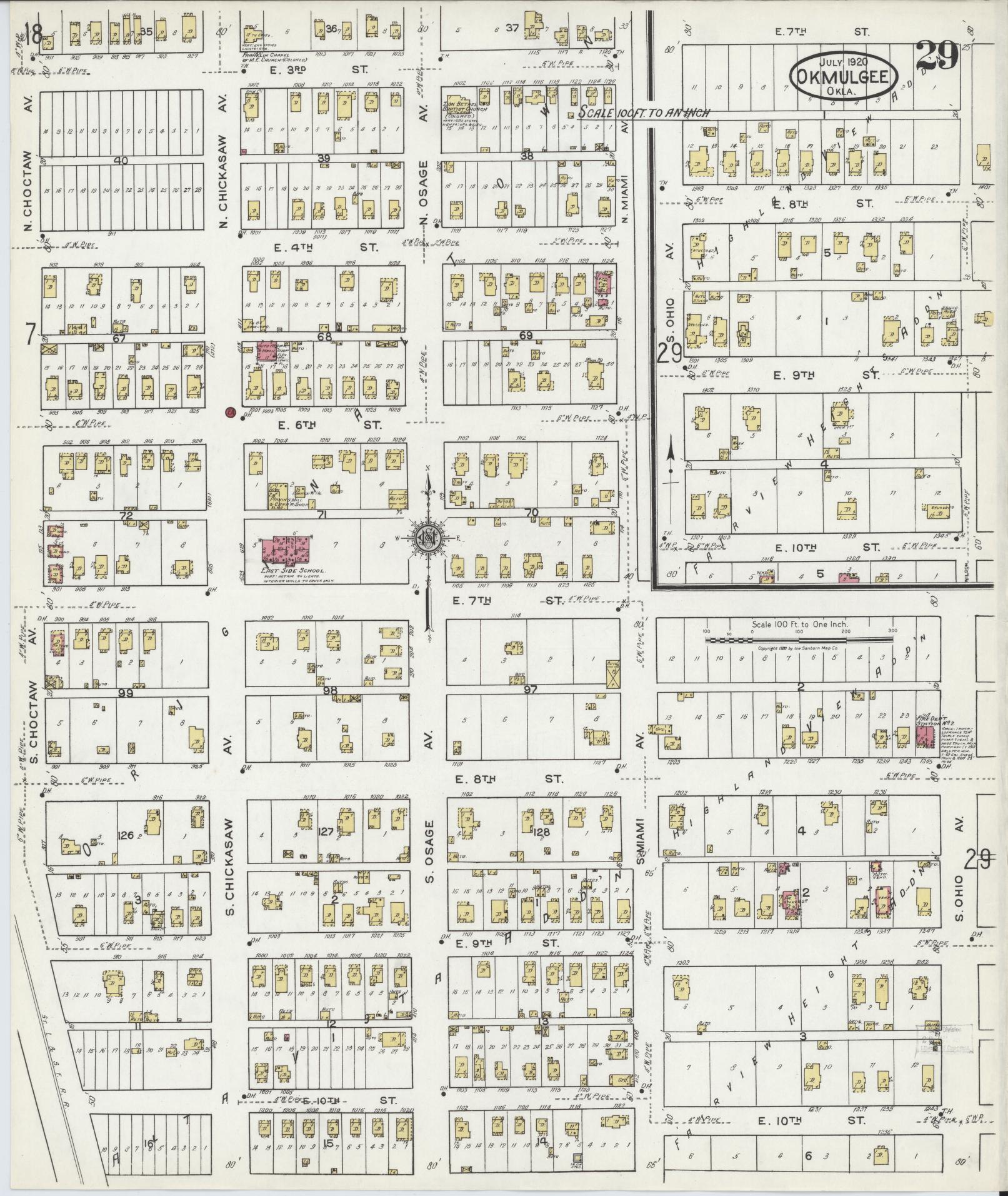 Sanborn Fire Insurance Map from Okmulgee, Okmulgee County, Oklahoma (1920), Sheet #0029 - Complete Map Set gallery image, historic Sanborn map, vintage wall art, Oklahoma Oklahoma