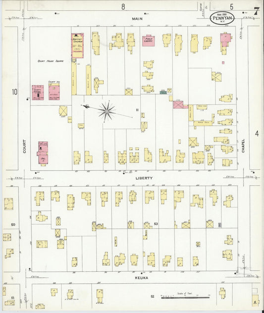 Sanborn Fire Insurance Map from Penn Yan, Yates County, New York (1909), Sheet #0007 - Historic Sanborn Fire Insurance Map Print, vintage old map wall art, antique decor, genealogy gift, New York New York map