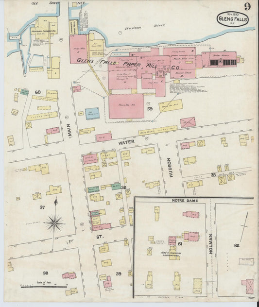 Sanborn Fire Insurance Map from Glens Falls, Warren County, New York (1890), Sheet #0009 - Historic Sanborn Fire Insurance Map Print, vintage old map wall art, antique decor, genealogy gift, New York New York map