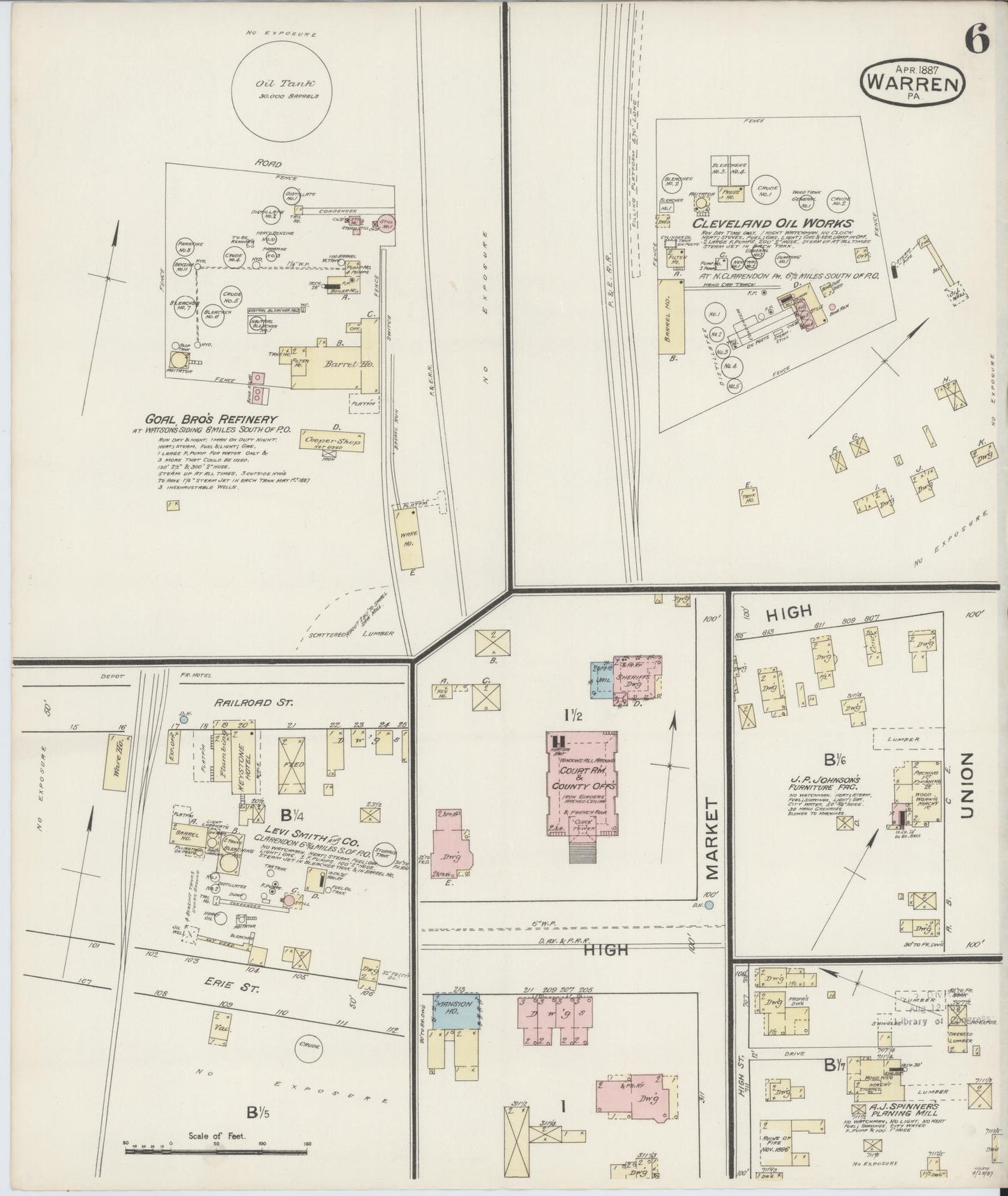 Sanborn Fire Insurance Map from Warren, Warren County, Pennsylvania (1887), Sheet #0006 - Historic Sanborn Fire Insurance Map Print, vintage old map wall art, antique decor, genealogy gift, Pennsylvania Pennsylvania map