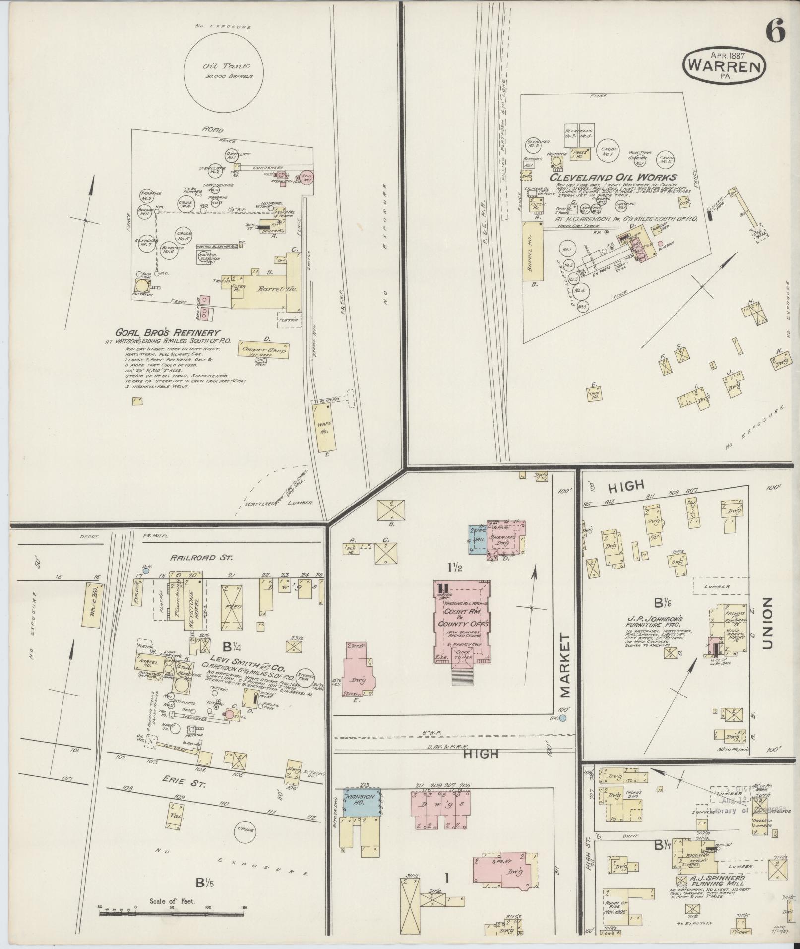 Sanborn Fire Insurance Map from Warren, Warren County, Pennsylvania (1887), Sheet #0006 - Historic Sanborn Fire Insurance Map Print, vintage old map wall art, antique decor, genealogy gift, Pennsylvania Pennsylvania map