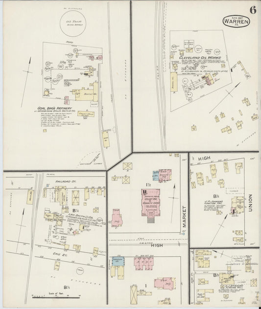 Sanborn Fire Insurance Map from Warren, Warren County, Pennsylvania (1887), Sheet #0006 - Historic Sanborn Fire Insurance Map Print, vintage old map wall art, antique decor, genealogy gift, Pennsylvania Pennsylvania map