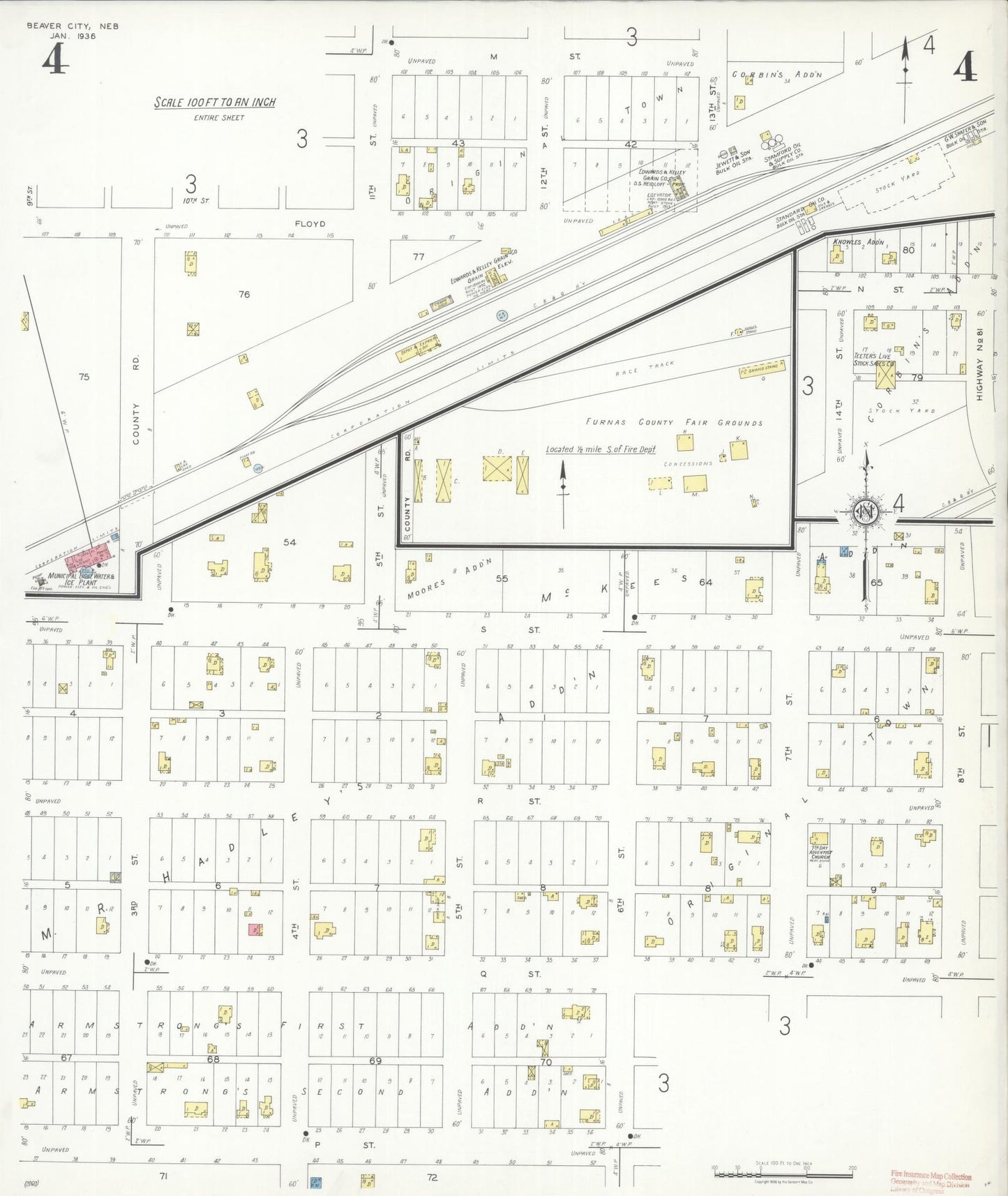 Sanborn Fire Insurance Map from Beaver City, Furnas County, Nebraska (1936), Sheet #0004 - Historic Sanborn Fire Insurance Map Print, vintage old map wall art, antique decor, genealogy gift, Nebraska Nebraska map