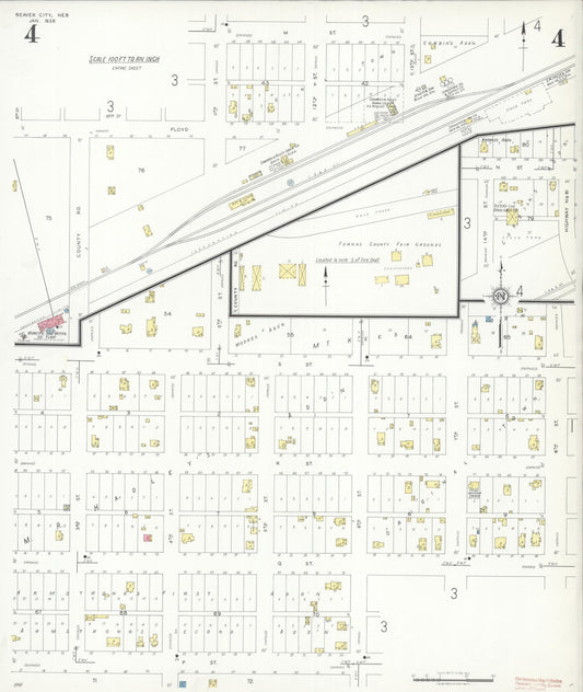 Sanborn Fire Insurance Map from Beaver City, Furnas County, Nebraska (1936), Sheet #0004 - Historic Sanborn Fire Insurance Map Print, vintage old map wall art, antique decor, genealogy gift, Nebraska Nebraska map