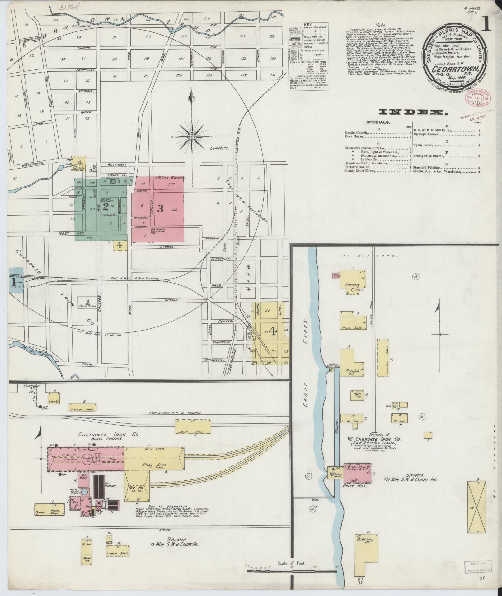 Sanborn Fire Insurance Map from Cedartown, Polk County, Georgia (1895), Sheet #0001 - Complete Map Set gallery image, historic Sanborn map, vintage wall art, Georgia Georgia