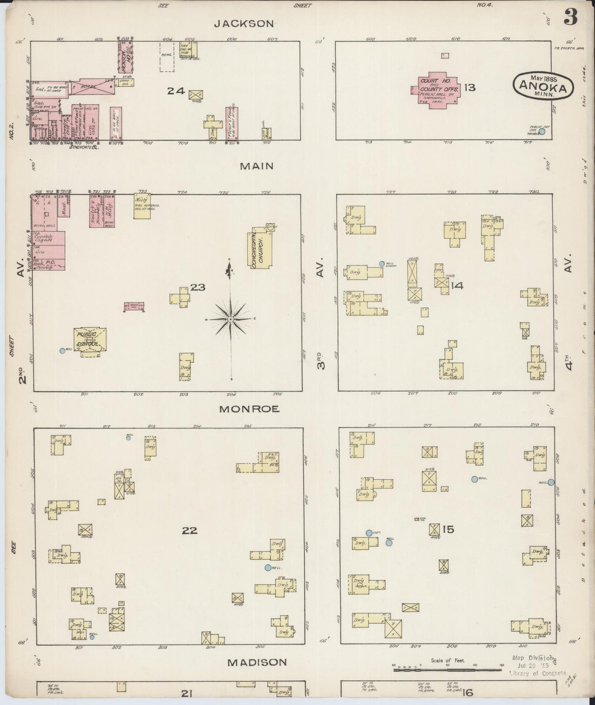 Sanborn Fire Insurance Map from Anoka, Anoka County, Minnesota (1885), Sheet #0003 - Historic Sanborn Fire Insurance Map Print, vintage old map wall art, antique decor, genealogy gift, Minnesota Minnesota map