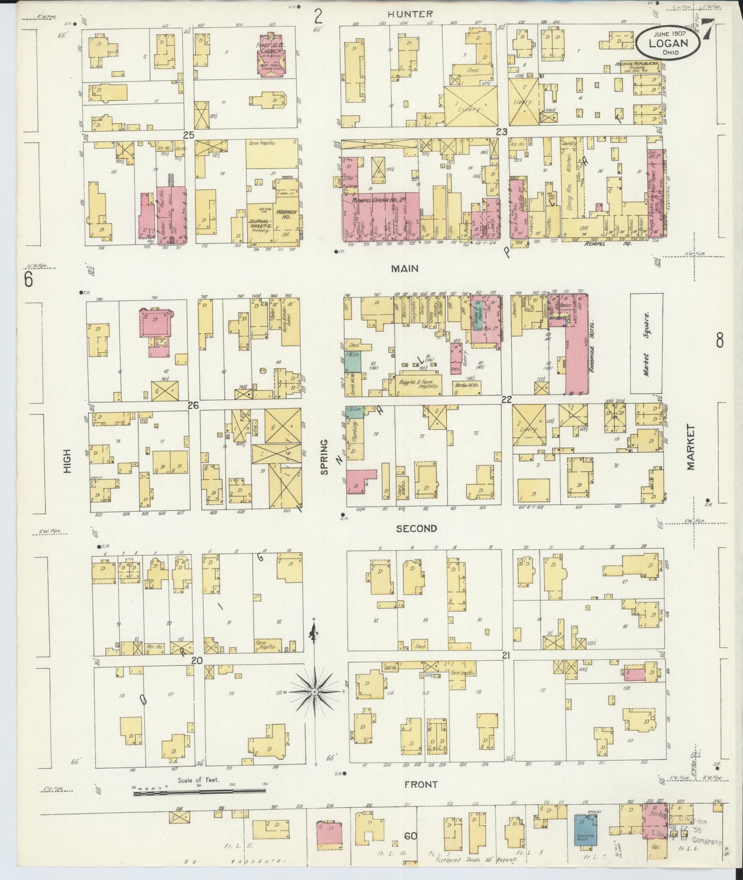 Sanborn Fire Insurance Map from Logan, Hocking County, Ohio (1907), Sheet #0007 - Historic Sanborn Fire Insurance Map Print, vintage old map wall art, antique decor, genealogy gift, Ohio Ohio map