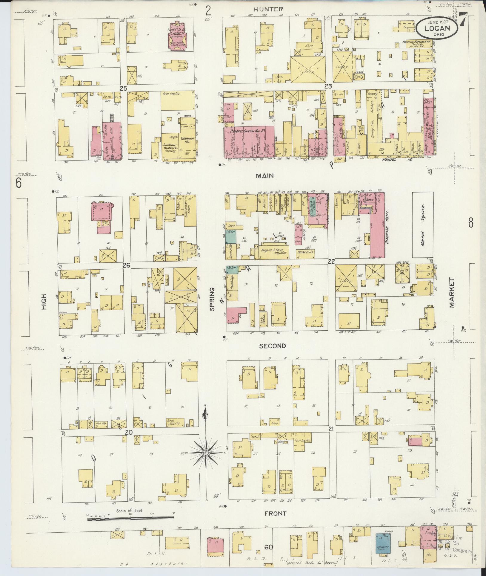 Sanborn Fire Insurance Map from Logan, Hocking County, Ohio (1907), Sheet #0007 - Historic Sanborn Fire Insurance Map Print, vintage old map wall art, antique decor, genealogy gift, Ohio Ohio map