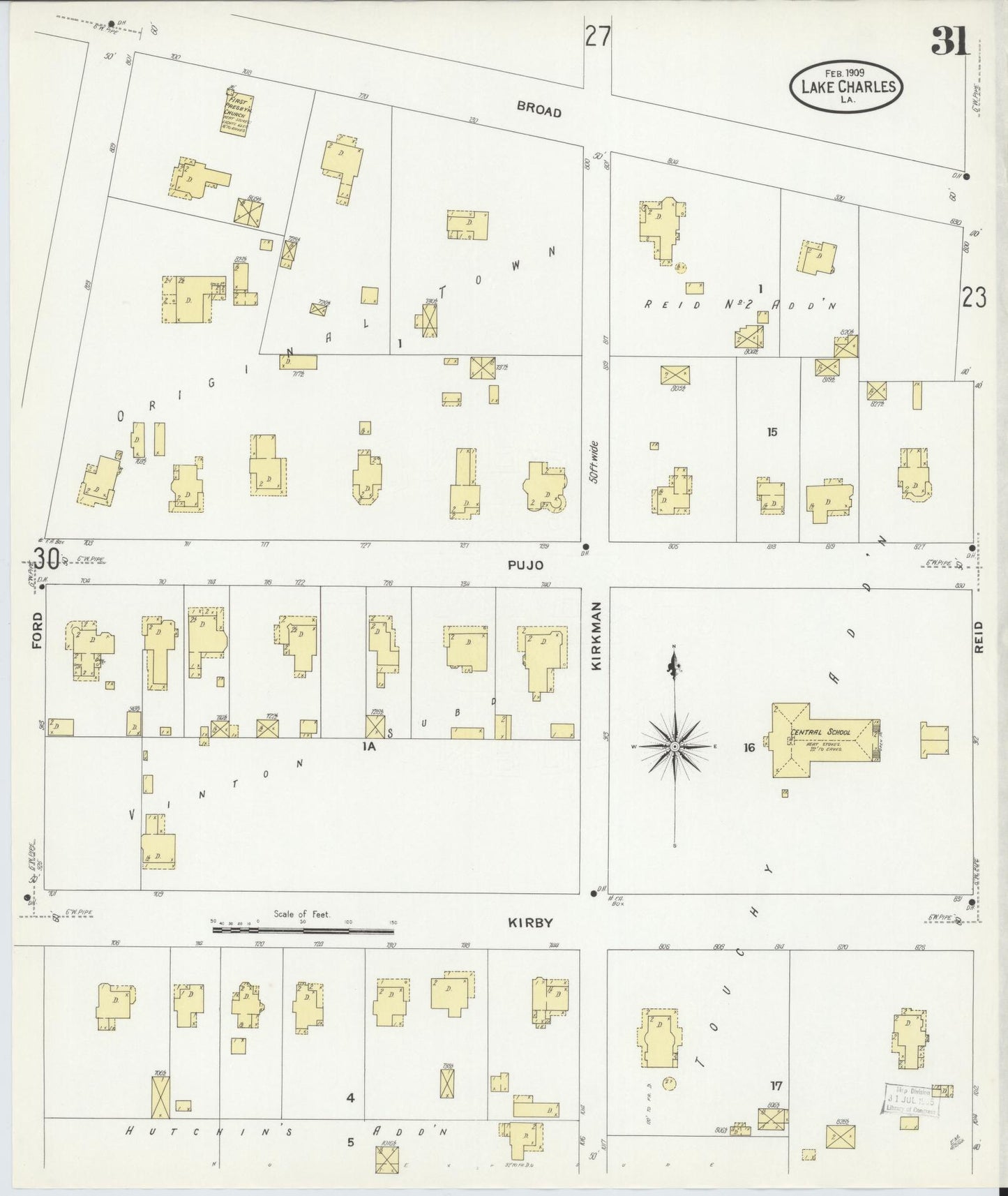 Sanborn Fire Insurance Map from Lake Charles, Calcasieu Parish, Louisiana (1909), Sheet #0031 - Complete Map Set gallery image, historic Sanborn map, vintage wall art, Louisiana Louisiana
