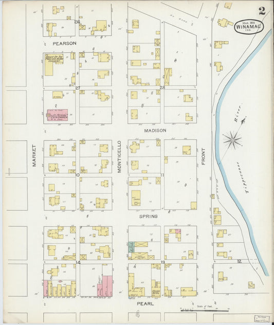 Sanborn Fire Insurance Map from Winamac, Pulaski County, Indiana (1893), Sheet #0002 - Historic Sanborn Fire Insurance Map Print, vintage old map wall art, antique decor, genealogy gift, Indiana Indiana map