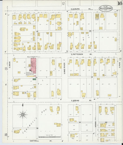 Sanborn Fire Insurance Map from Bellefontaine, Logan County, Ohio (1901), Sheet #0016 - Historic Sanborn Fire Insurance Map Print, vintage old map wall art, antique decor, genealogy gift, Ohio Ohio map
