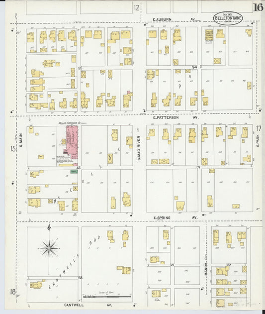Sanborn Fire Insurance Map from Bellefontaine, Logan County, Ohio (1901), Sheet #0016 - Historic Sanborn Fire Insurance Map Print, vintage old map wall art, antique decor, genealogy gift, Ohio Ohio map