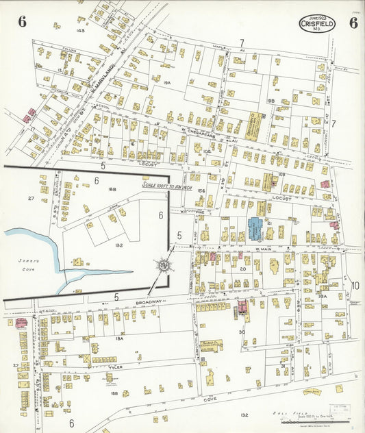 Sanborn Fire Insurance Map from Crisfield, Somerset County, Maryland (1923), Sheet #0006 - Historic Sanborn Fire Insurance Map Print, vintage old map wall art, antique decor, genealogy gift, Maryland Maryland map