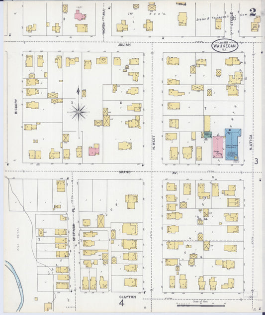 Sanborn Fire Insurance Map from Waukegan, Lake County, Illinois (1906), Sheet #0002 - Historic Sanborn Fire Insurance Map Print, vintage old map wall art, antique decor, genealogy gift, Illinois Illinois map