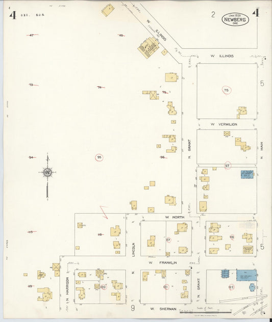 Sanborn Fire Insurance Map from Newberg, Yamhill County, Oregon (1934), Sheet #0004 - Historic Sanborn Fire Insurance Map Print, vintage old map wall art, antique decor, genealogy gift, Oregon Oregon map