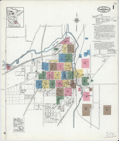 Sanborn Fire Insurance Map from Faribault, Rice County, Minnesota (1921), Sheet #0001 - Complete Map Set gallery image, historic Sanborn map, vintage wall art, Minnesota Minnesota