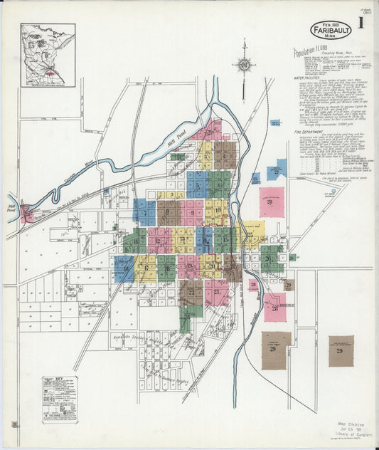 Sanborn Fire Insurance Map from Faribault, Rice County, Minnesota (1921), Sheet #0001 - Complete Map Set gallery image, historic Sanborn map, vintage wall art, Minnesota Minnesota