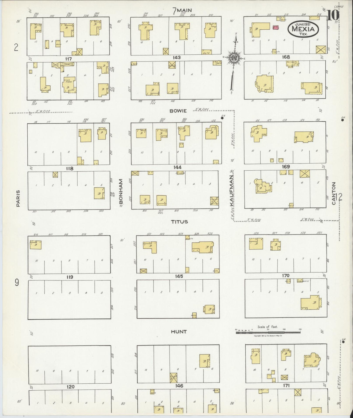Sanborn Fire Insurance Map from Mexia, Limestone County, Texas (1921), Sheet #0010 - Historic Sanborn Fire Insurance Map Print, vintage old map wall art, antique decor, genealogy gift, Texas Texas map