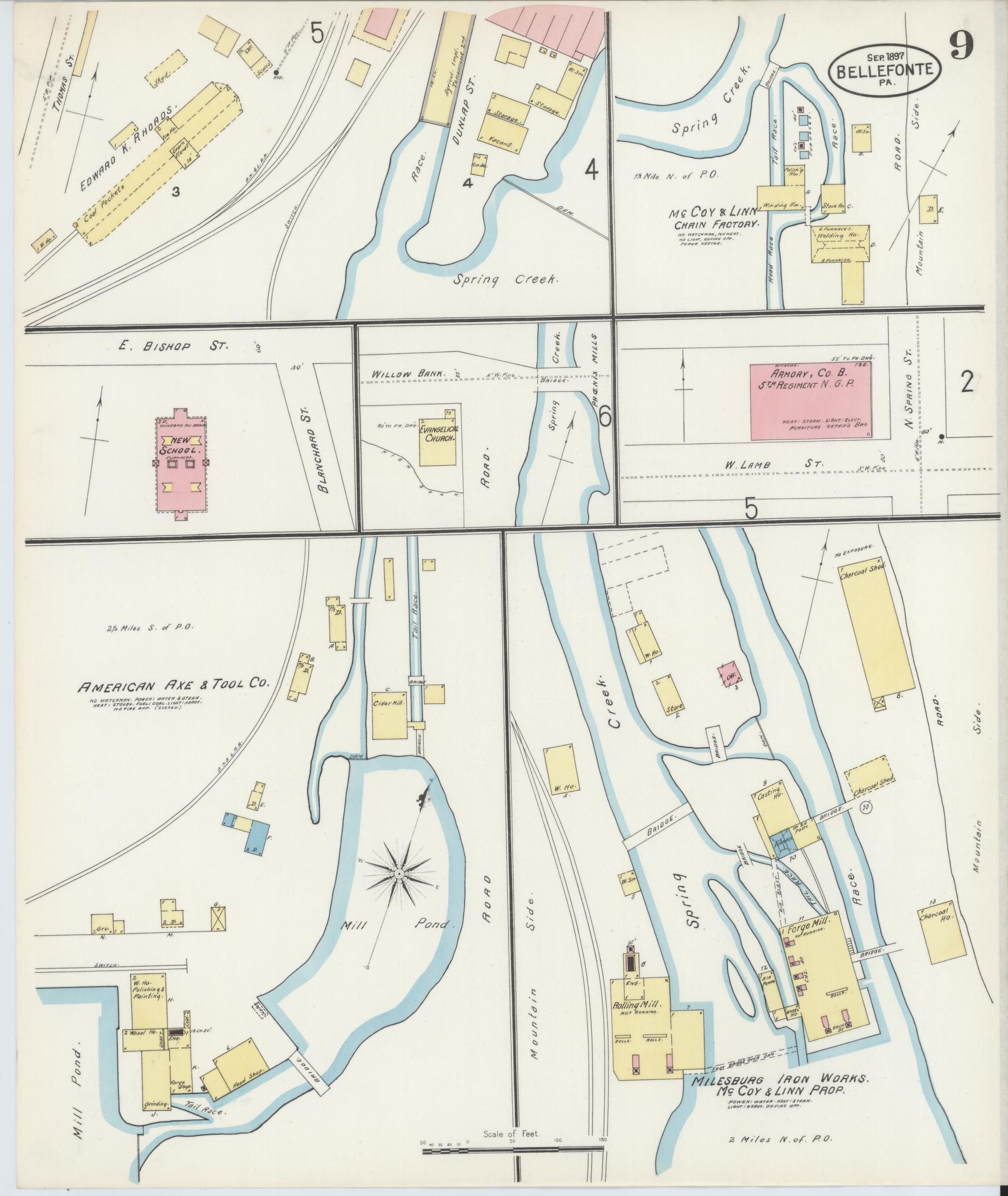 Sanborn Fire Insurance Map from Bellefonte, Centre County, Pennsylvania (1897), Sheet #0009 - Historic Sanborn Fire Insurance Map Print, vintage old map wall art, antique decor, genealogy gift, Pennsylvania Pennsylvania map