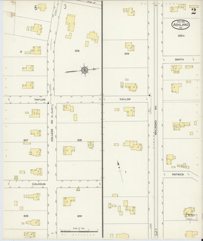 Sanborn Fire Insurance Map from Ashland, Hanover County, Virginia (1913), Sheet #0002 - Historic Sanborn Fire Insurance Map Print, vintage old map wall art, antique decor, genealogy gift, Virginia Virginia map