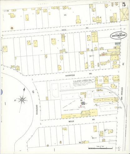 Sanborn Fire Insurance Map from San Anselmo, Marin County, California (1909), Sheet #0005 - Complete Map Set gallery image, historic Sanborn map, vintage wall art, California California