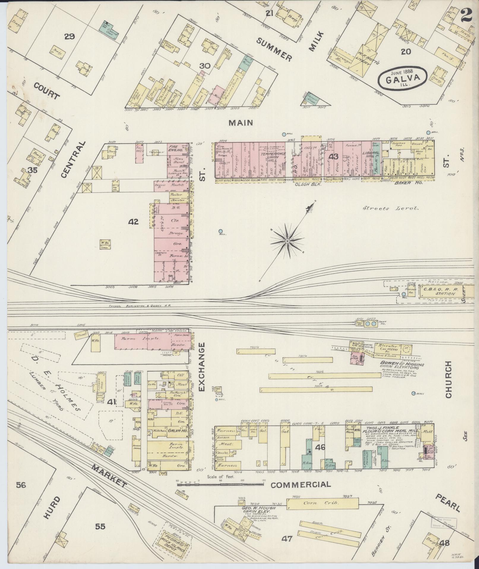Sanborn Fire Insurance Map from Galva, Henry County, Illinois (1888), Sheet #0002 - Complete Map Set gallery image, historic Sanborn map, vintage wall art, Illinois Illinois