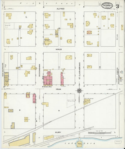 Sanborn Fire Insurance Map from Tavares, Lake County, Florida (1920), Sheet #0003 - Historic Sanborn Fire Insurance Map Print, vintage old map wall art, antique decor, genealogy gift, Florida Florida map