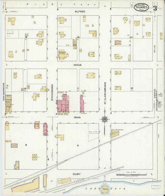 Sanborn Fire Insurance Map from Tavares, Lake County, Florida (1920), Sheet #0003 - Historic Sanborn Fire Insurance Map Print, vintage old map wall art, antique decor, genealogy gift, Florida Florida map