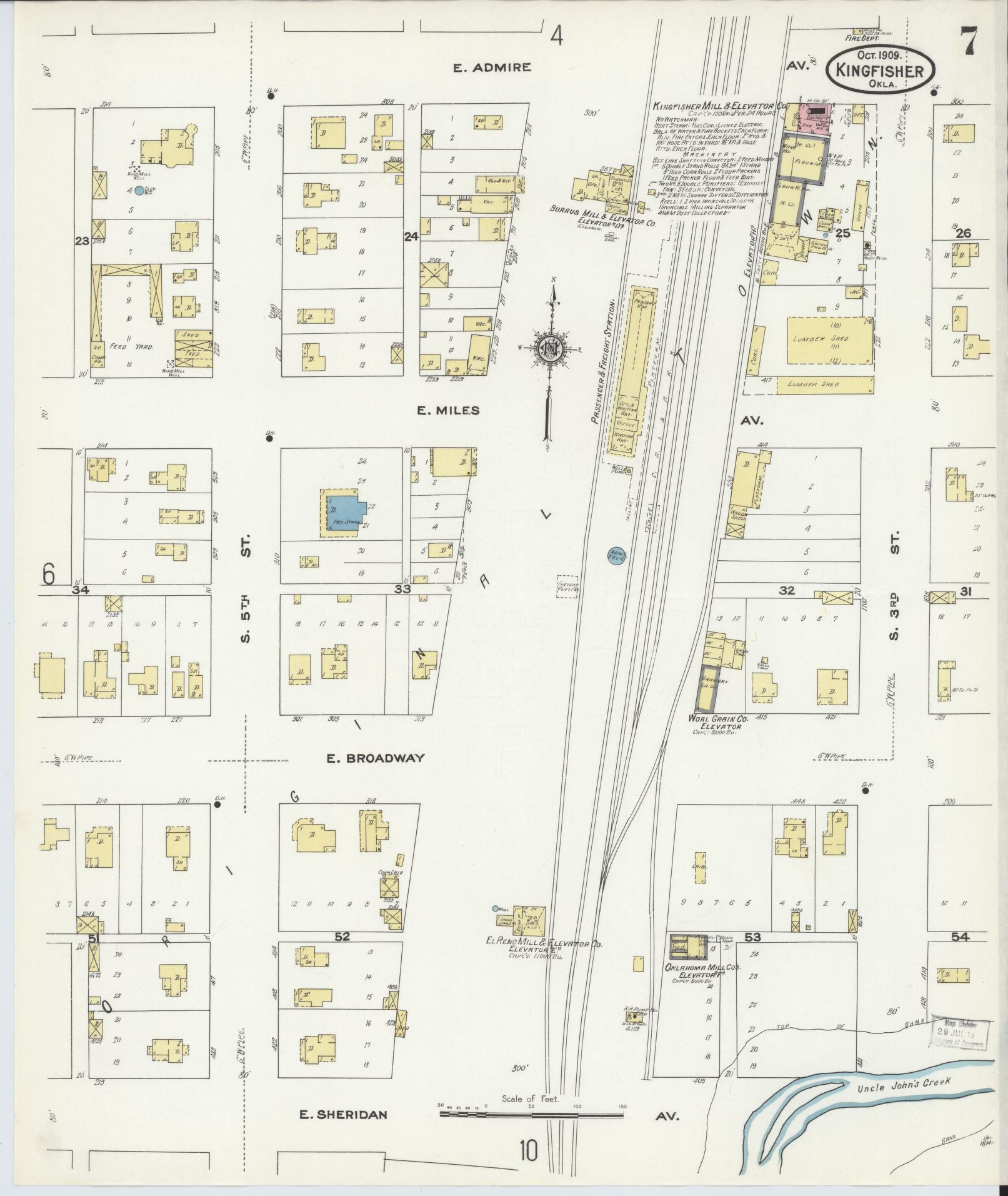 Sanborn Fire Insurance Map from Kingfisher, Kingfisher County, Oklahoma (1909), Sheet #0007 - Complete Map Set gallery image, historic Sanborn map, vintage wall art, Oklahoma Oklahoma