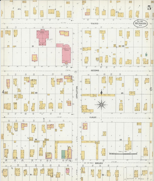 Sanborn Fire Insurance Map from Menasha, Winnebago County, Wisconsin (1906), Sheet #0005 - Historic Sanborn Fire Insurance Map Print, vintage old map wall art, antique decor, genealogy gift, Wisconsin Wisconsin map