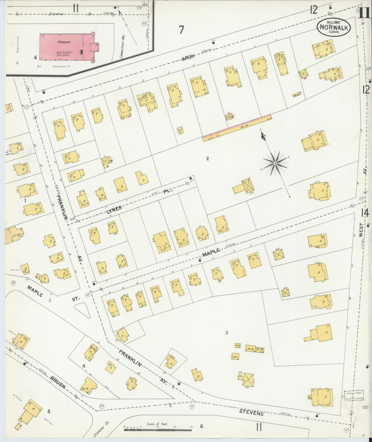 Sanborn Fire Insurance Map from Norwalk, Fairfield County, Connecticut (1901), Sheet #0011 - Historic Sanborn Fire Insurance Map Print, vintage old map wall art, antique decor, genealogy gift, Connecticut Connecticut map