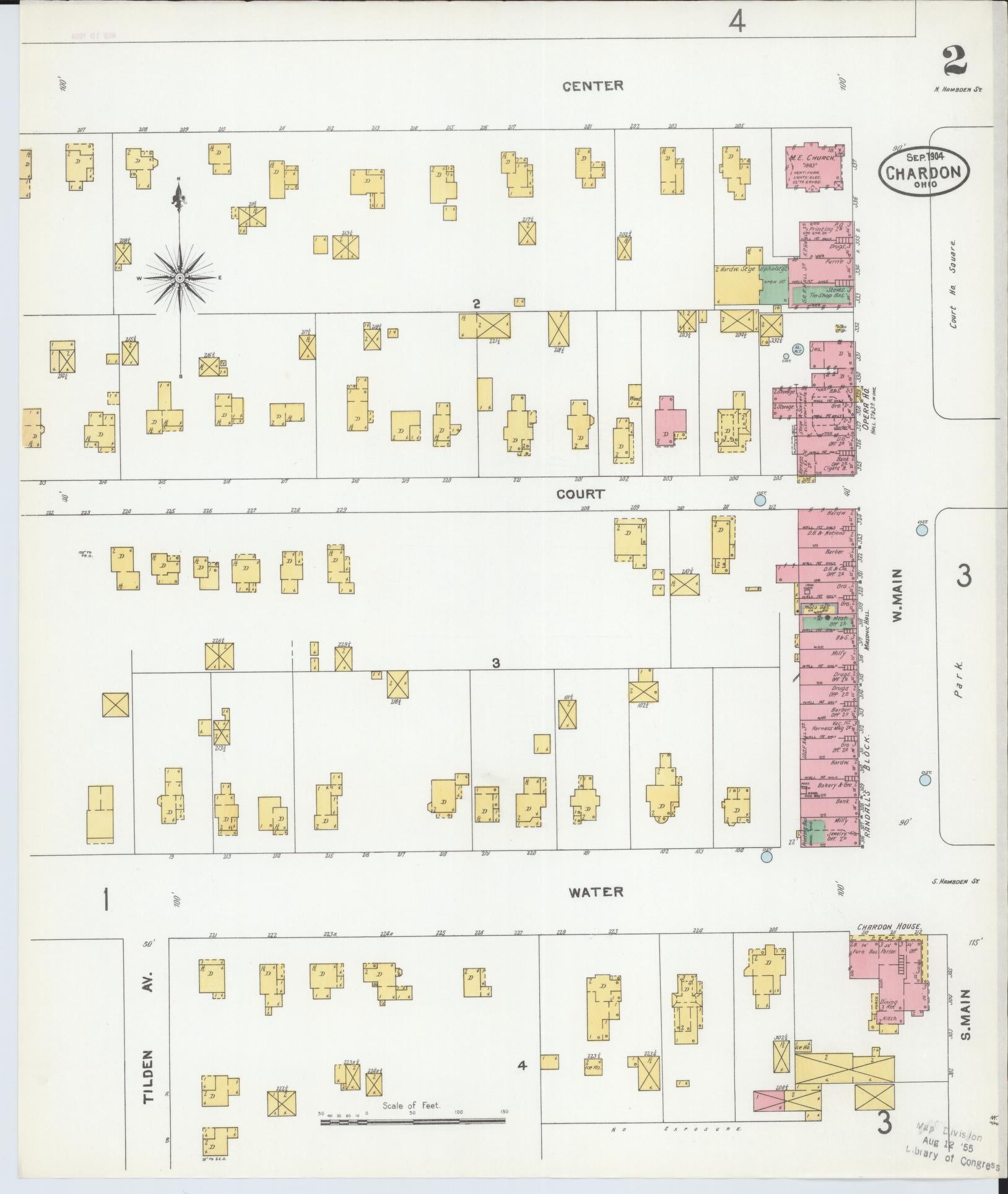 Sanborn Fire Insurance Map from Chardon, Geauga County, Ohio (1904), Sheet #0002 - Historic Sanborn Fire Insurance Map Print, vintage old map wall art, antique decor, genealogy gift, Ohio Ohio map