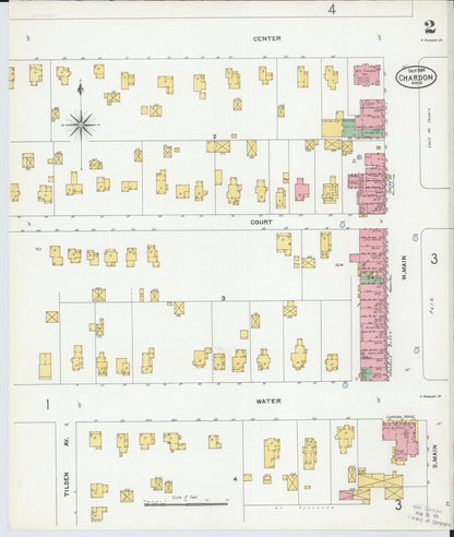 Sanborn Fire Insurance Map from Chardon, Geauga County, Ohio (1904), Sheet #0002 - Historic Sanborn Fire Insurance Map Print, vintage old map wall art, antique decor, genealogy gift, Ohio Ohio map