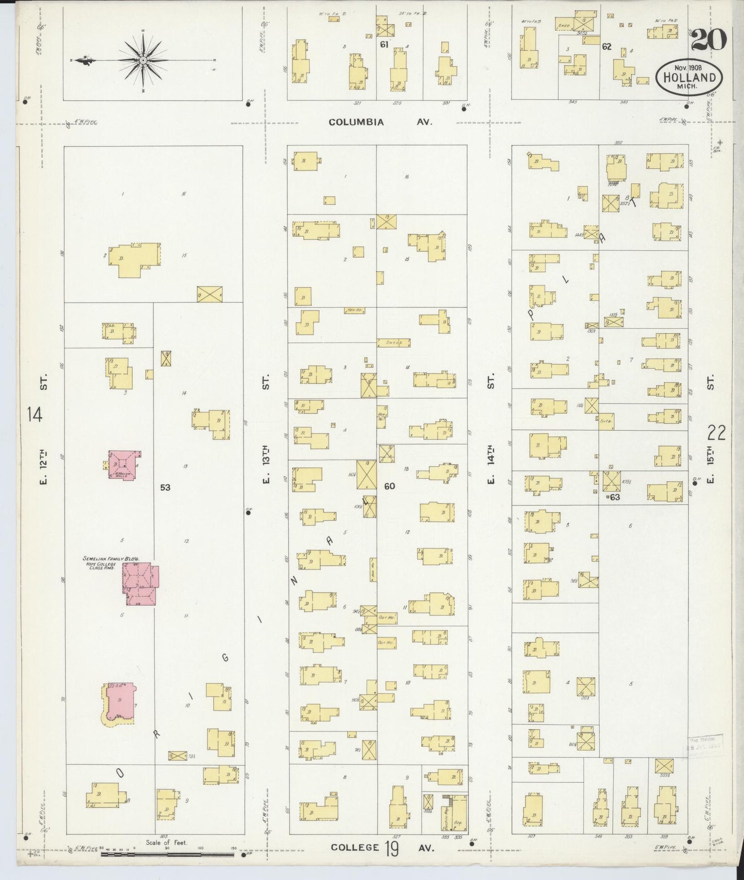 Sanborn Fire Insurance Map from Holland, Ottawa County, Michigan (1908), Sheet #0020 - Complete Map Set gallery image, historic Sanborn map, vintage wall art, Michigan Michigan