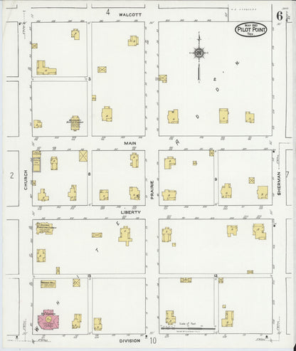 Sanborn Fire Insurance Map from Pilot Point, Denton County, Texas (1921), Sheet #0006 - Historic Sanborn Fire Insurance Map Print, vintage old map wall art, antique decor, genealogy gift, Texas Texas map