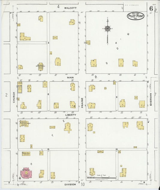 Sanborn Fire Insurance Map from Pilot Point, Denton County, Texas (1921), Sheet #0006 - Historic Sanborn Fire Insurance Map Print, vintage old map wall art, antique decor, genealogy gift, Texas Texas map