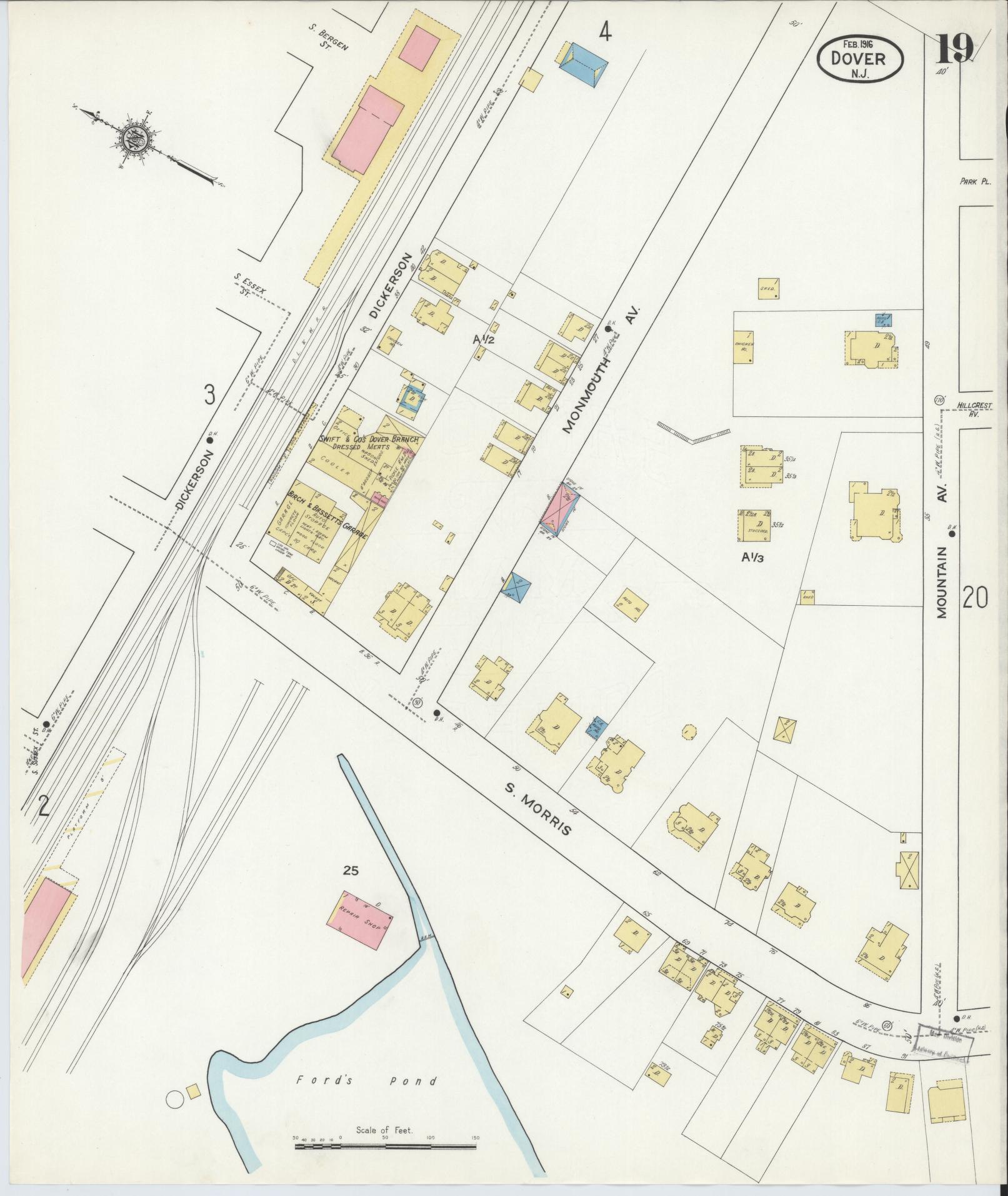 Sanborn Fire Insurance Map from Dover, Morris County, New Jersey (1916), Sheet #0019 - Historic Sanborn Fire Insurance Map Print, vintage old map wall art, antique decor, genealogy gift, New Jersey New Jersey map