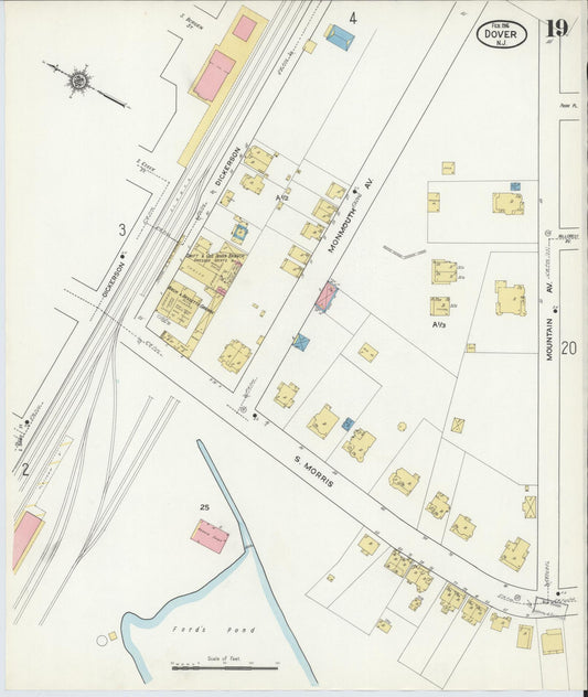 Sanborn Fire Insurance Map from Dover, Morris County, New Jersey (1916), Sheet #0019 - Historic Sanborn Fire Insurance Map Print, vintage old map wall art, antique decor, genealogy gift, New Jersey New Jersey map